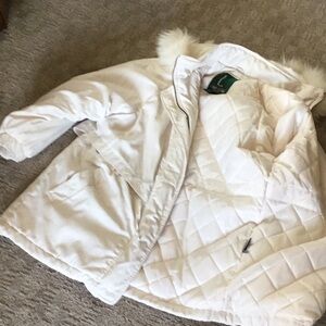 Larry Levine size lg coat w/hood-cream color